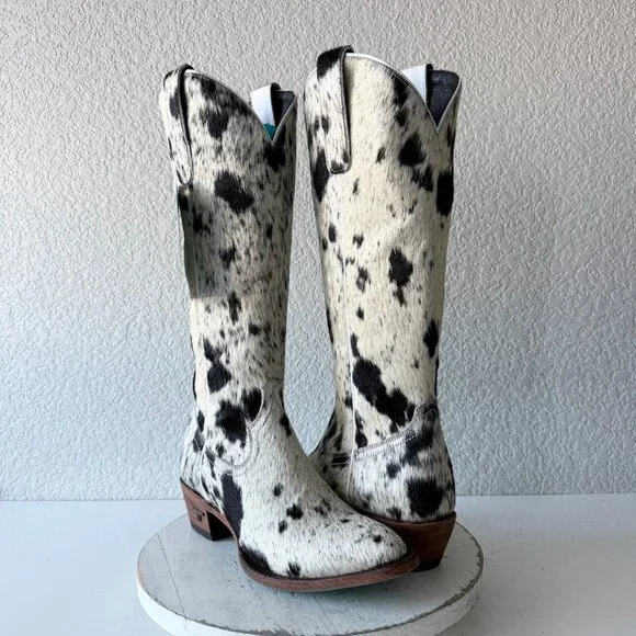 Lane Boots Womens Cowhide Cowboy Boots Tall Black Western Cow Skin Size 9.5 NEW - Picture 2 of 14
